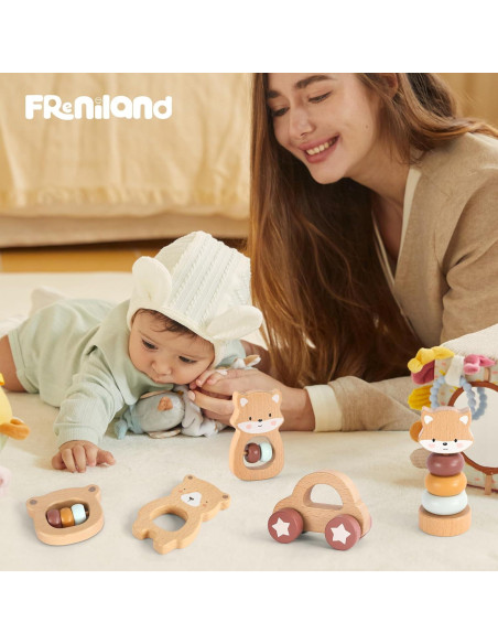 Juguetes de Madera Montessori Freniland 5 Piezas para Bebés