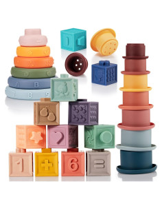 Juguetes Montessori Charniol 3 Set para Bebés - Bloques y Tazas Apilables