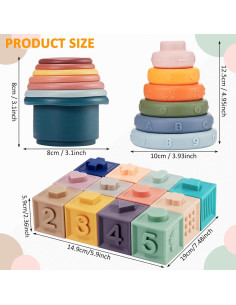 Juguetes Montessori Charniol 3 Set para Bebés - Bloques y Tazas Apilables 2