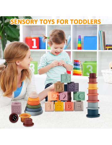 Juguetes Montessori Charniol 3 Set para Bebés - Bloques y Tazas Apilables