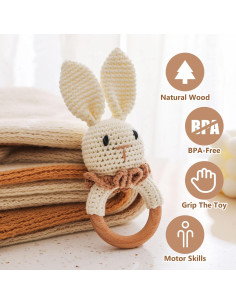 Sonajero de Madera Chriswell Conejo para Bebés 32g 2