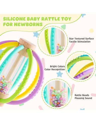 Sonajero de Silicona y Madera para Bebés - Yunhe Xinqiao