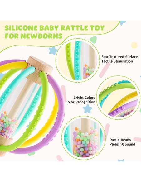 Sonajero de Silicona y Madera para Bebés - Yunhe Xinqiao