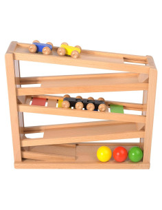 Pista de Carreras de Madera Timfuis con 3 Coches y 2 Pelotas