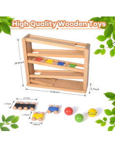 Pista de Carreras de Madera Timfuis con 3 Coches y 2 Pelotas 2