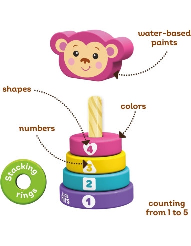 Juguete de Apilamiento de Madera Kids Hits Mono 11.5x23.1cm