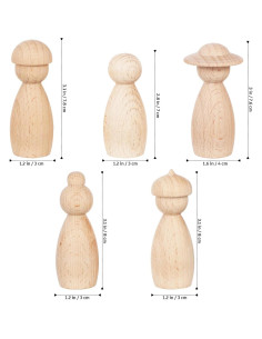 Muñecos de Madera sin Acabar BESPORTBLE 5 Piezas DIY 2