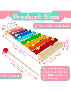 Xilófono de Madera para Niños Xeehwb 2 Pcs 8 Teclas Educativo 2
