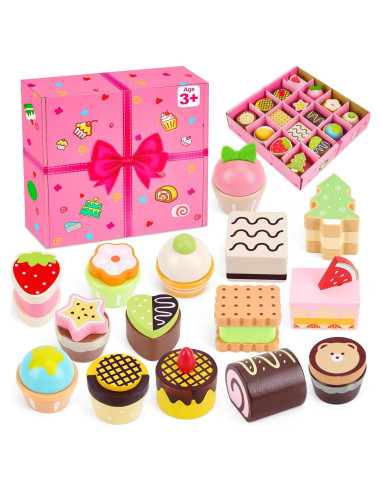 Juego de Comida de Pastel de Madera Melofaver 16 Piezas