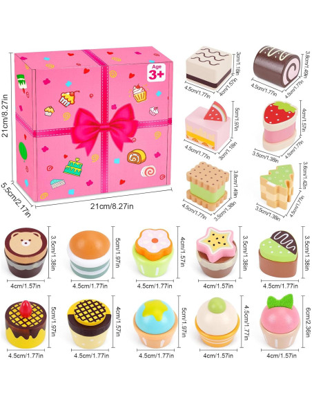 Juego de Comida de Pastel de Madera Melofaver 16 Piezas
