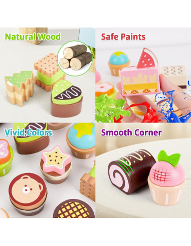 Juego de Comida de Pastel de Madera Melofaver 16 Piezas