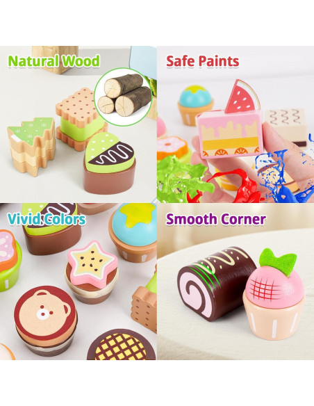 Juego de Comida de Pastel de Madera Melofaver 16 Piezas