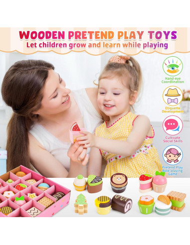 Juego de Comida de Pastel de Madera Melofaver 16 Piezas