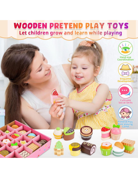 Juego de Comida de Pastel de Madera Melofaver 16 Piezas
