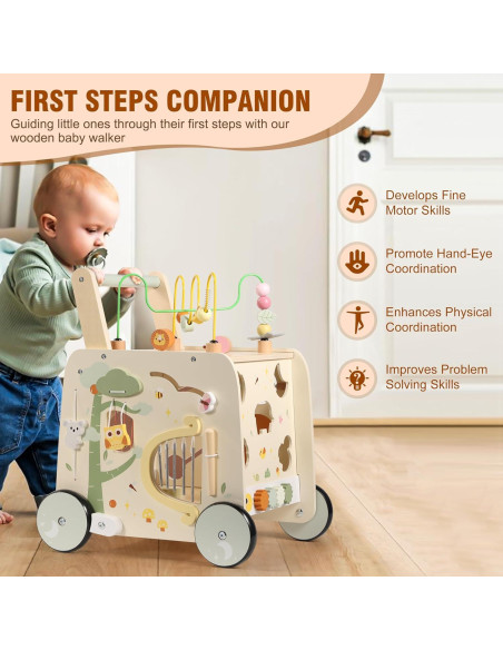 Cubo de Actividad Andador de Madera Pithfor 3 en 1 para Bebés