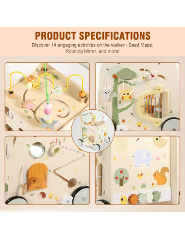 Cubo de Actividad Andador de Madera Pithfor 3 en 1 para Bebés