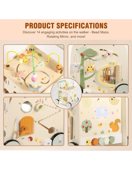Cubo de Actividad Andador de Madera Pithfor 3 en 1 para Bebés