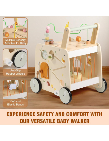 Cubo de Actividad Andador de Madera Pithfor 3 en 1 para Bebés