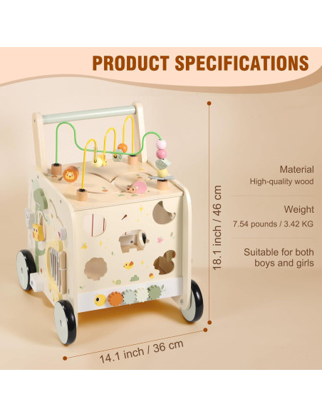 Cubo de Actividad Andador de Madera Pithfor 3 en 1 para Bebés