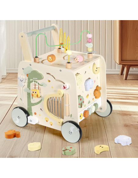 Cubo de Actividad Andador de Madera Pithfor 3 en 1 para Bebés