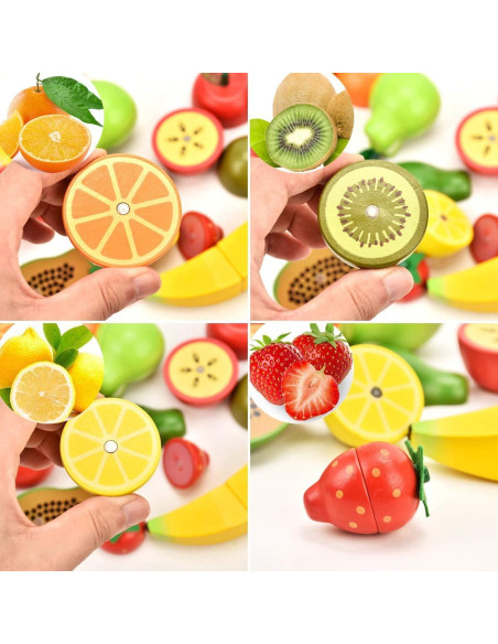 Set de Comida de Madera para Niños - 9 Frutas y Verduras Cortables