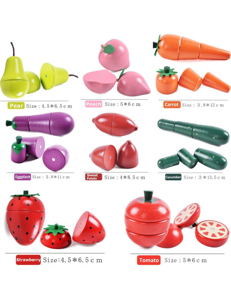 Set de Comida de Madera para Niños - 9 Frutas y Verduras Cortables