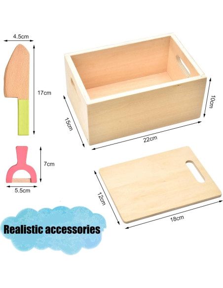 Set de Comida de Madera para Niños - 9 Frutas y Verduras Cortables