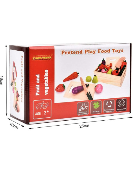Set de Comida de Madera para Niños - 9 Frutas y Verduras Cortables