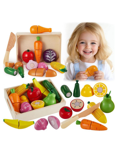 Juego de Comida de Madera HERSITY para Cortar Frutas y Verduras