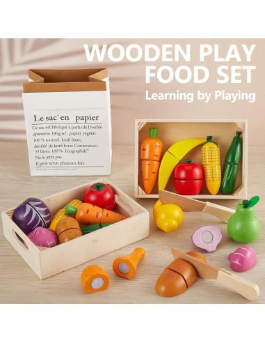 Juego de Comida de Madera HERSITY para Cortar Frutas y Verduras