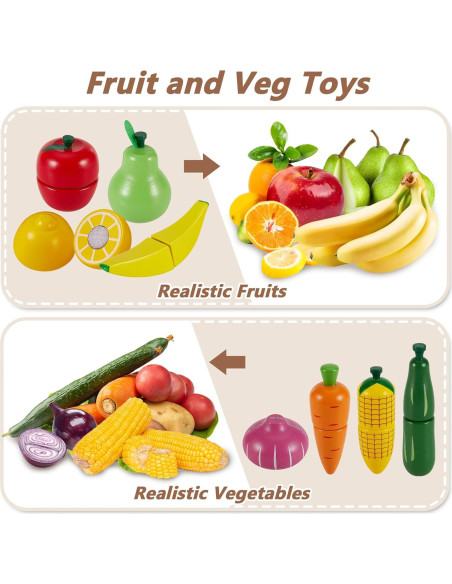 Juego de Comida de Madera HERSITY para Cortar Frutas y Verduras