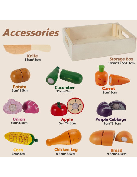 Juego de Comida de Madera HERSITY para Cortar Frutas y Verduras