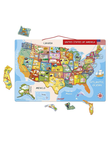 Mapa Magnético de EE. UU. Janod 50x34 cm 48 Piezas