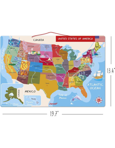 Mapa Magnético de EE. UU. Janod 50x34 cm 48 Piezas