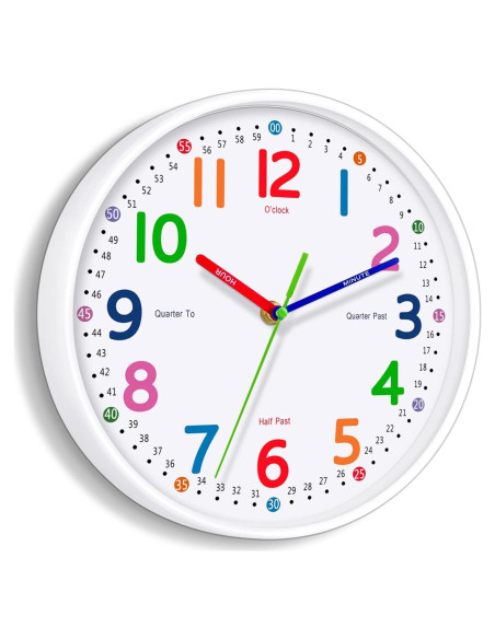 Reloj de Pared Silencioso Lantoo 10 Pulgadas Colorido para Niños