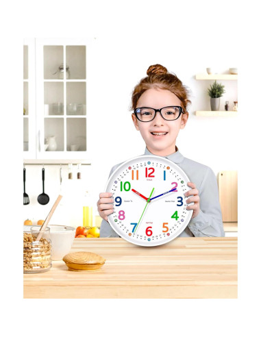 Reloj de Pared Silencioso Lantoo 10 Pulgadas Colorido para Niños