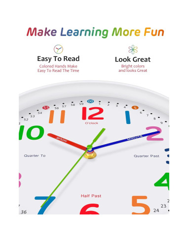 Reloj de Pared Silencioso Lantoo 10 Pulgadas Colorido para Niños