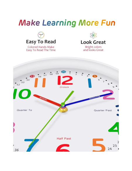 Reloj de Pared Silencioso Lantoo 10 Pulgadas Colorido para Niños