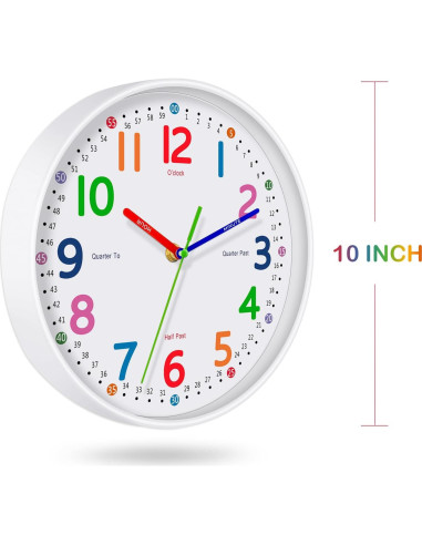 Reloj de Pared Silencioso Lantoo 10 Pulgadas Colorido para Niños