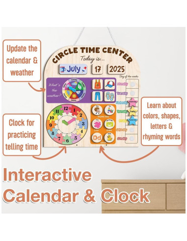 Calendario Interactivo de Madera Mondily para Niños 3-8 Años
