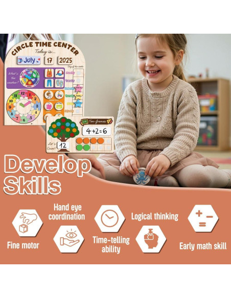 Calendario Interactivo de Madera Mondily para Niños 3-8 Años