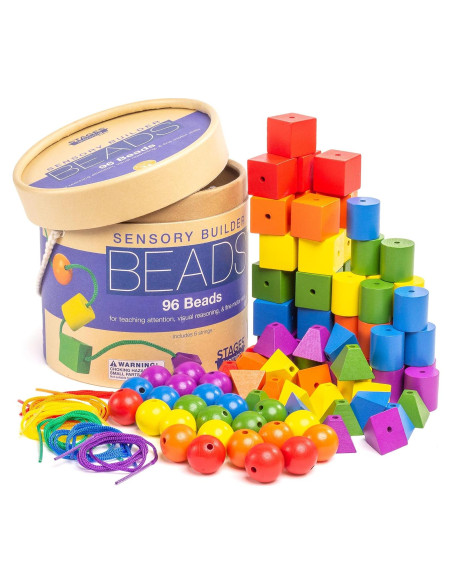 Constructor Sensorial de Perlas de Madera Stages - 96 Piezas
