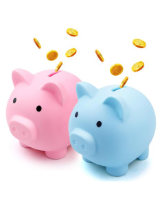 Alcancía de Cerdo Irrompible Fireboomoon - 2 Piezas Azul y Rosa