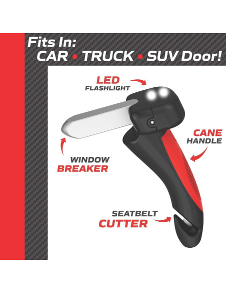 Asa de puerta Car Cane Emson con linterna LED y rompeventanas
