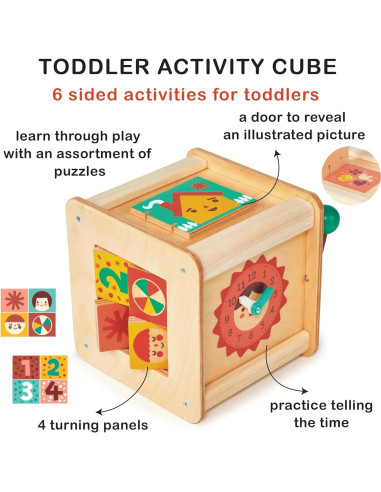 Cubo de Actividades Montessori Mentari - Madera 6-en-1 - 14x14x15.5cm