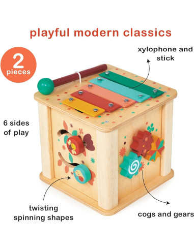 Cubo de Actividades Montessori Mentari - Madera 6-en-1 - 14x14x15.5cm