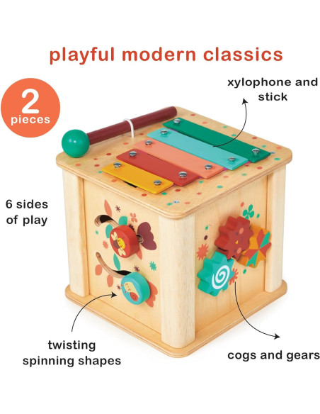 Cubo de Actividades Montessori Mentari - Madera 6-en-1 - 14x14x15.5cm
