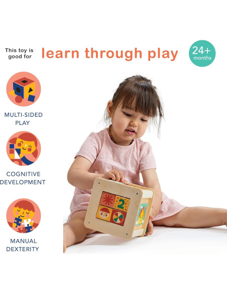 Cubo de Actividades Montessori Mentari - Madera 6-en-1 - 14x14x15.5cm