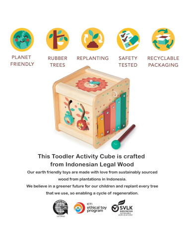 Cubo de Actividades Montessori Mentari - Madera 6-en-1 - 14x14x15.5cm