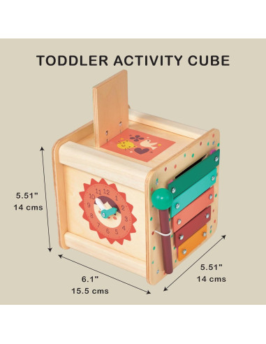 Cubo de Actividades Montessori Mentari - Madera 6-en-1 - 14x14x15.5cm